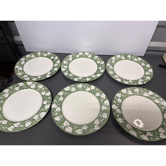 Other - Vintage Green Ivy Leaf Dinner Plates Set of 6 Scalloped Edge Ceramic 10.5 Inch